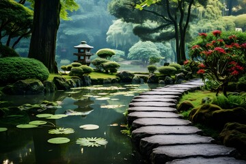 tranquil zen garden with a pond,