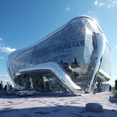 The exterior of the building of the future. Glass facade