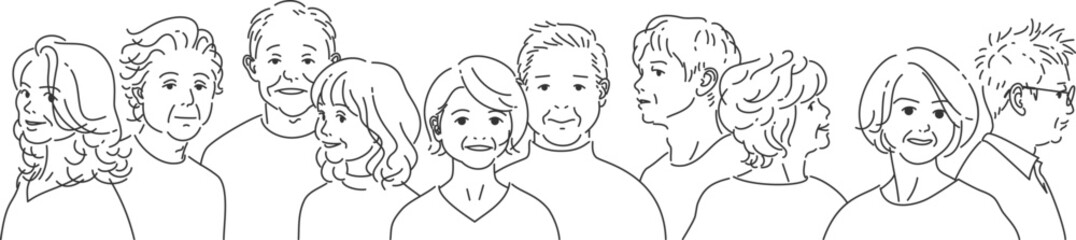背景が透過した線画で高齢の男女のグループ