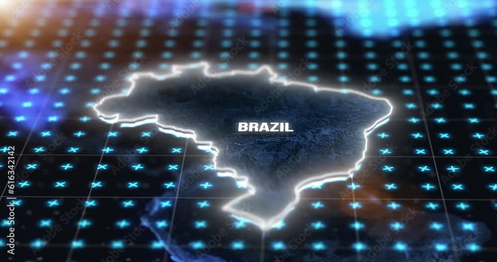 Poster digital, world and brazil on an information technology or virtual map for global networking or conne
