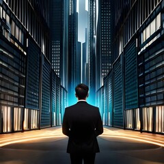 Urban Ambition: Businessman Standing Amidst Abstract Architecture