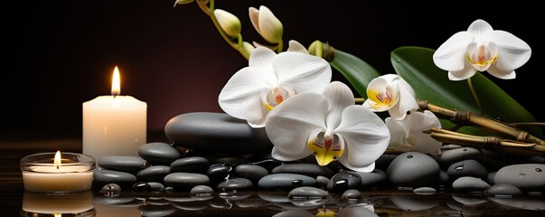Spa and wellness concept with flowers, stones and candles