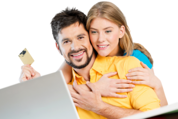 Credit card shopping internet couple e-mail happiness computer