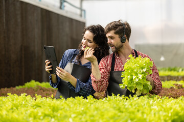 Hydroponic farm owners sell veggies online via live streaming by giving client information and...