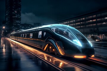 Sleek Modern Train Nighttime Hi-Tech Marvel. AI