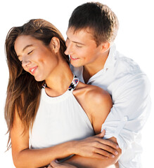 Happy couple on vacation in beautiful beach