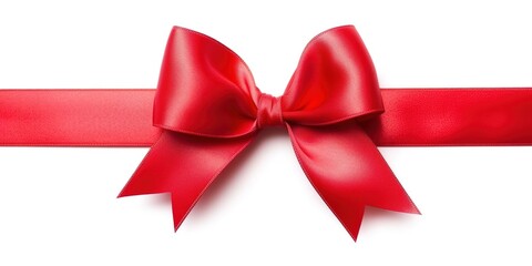 Photo of a red ribbon bow in the center of a straight piece of ribbon