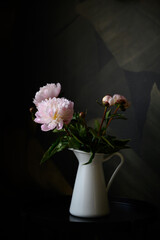 Vase with fresh flowers with dark background