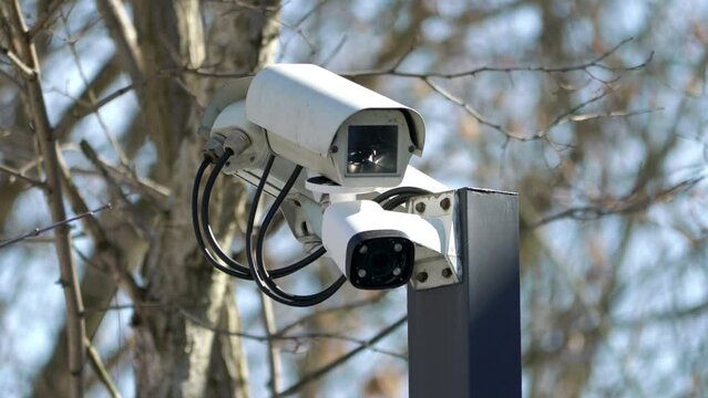 Security camera in the park in 4k slow motion 60fps