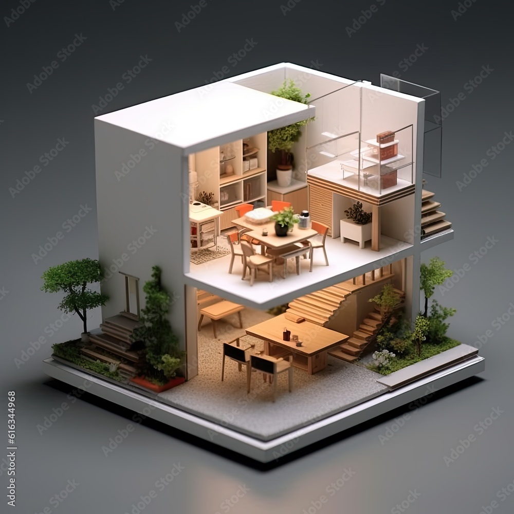 Wall mural 3d design model of a minimalist residential house.