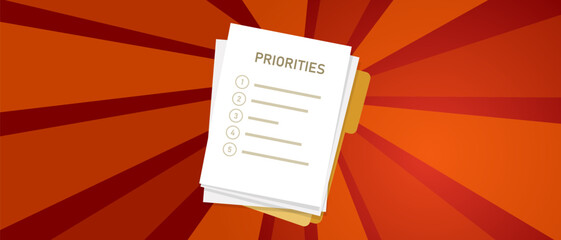 Priority list of priorities important task first prioritize to do action agenda - obrazy, fototapety, plakaty