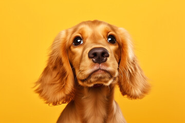 Cocker spaniel puppy sits on an orange background. AI generated