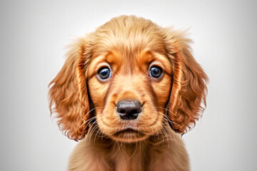 Cocker spaniel puppy sits on a gray background. AI generated