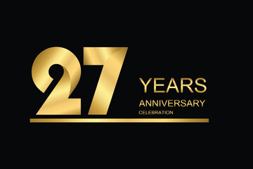  27 year anniversary vector banner template. gold icon isolated on black background.