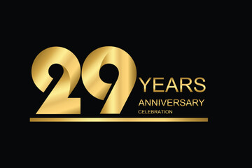 29 year anniversary vector banner template. gold icon isolated on black background.
