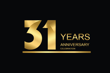 31 year anniversary vector banner template. gold icon isolated on black background.