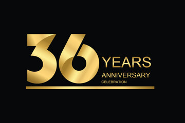 36 year anniversary vector banner template. gold icon isolated on black background.