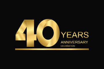 40 year anniversary vector banner template. gold icon isolated on black background.