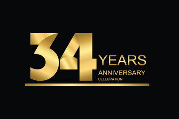 34 year anniversary vector banner template. gold icon isolated on black background.