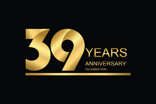  39 year anniversary vector banner template. gold icon isolated on black background.