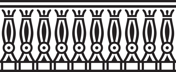 Vector monochrome seamless Egyptian border. Endless black Ornaments of Ancient Egypt. Geometric African frame.
