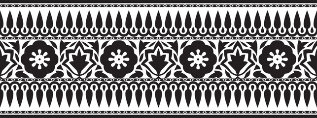 Vector seamless national Indian ornament. Monochrome black endless border, frame.. © Ana Lo