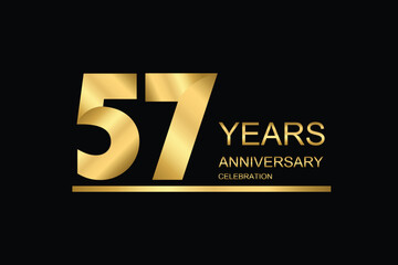 57 year anniversary vector banner template. gold icon isolated on black background.
