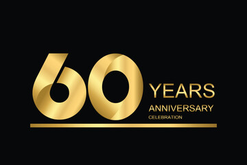  60 year anniversary vector banner template. gold icon isolated on black background.