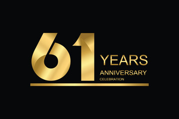61 year anniversary vector banner template. gold icon isolated on black background.