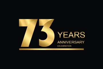 73 year anniversary vector banner template. gold icon isolated on black background.