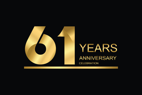 61 year anniversary vector banner template. gold icon isolated on black background.