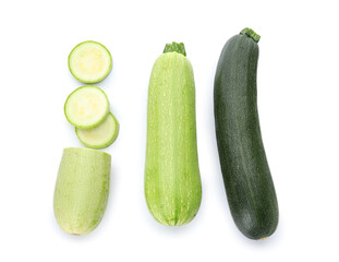 Fresh green zucchini on white background