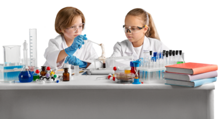 Kids at school learning science chemistry.