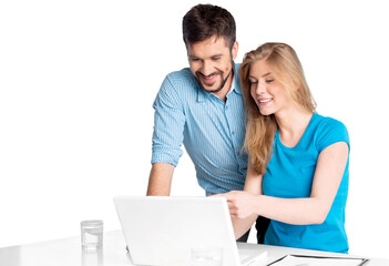 Young beauty couple working in office