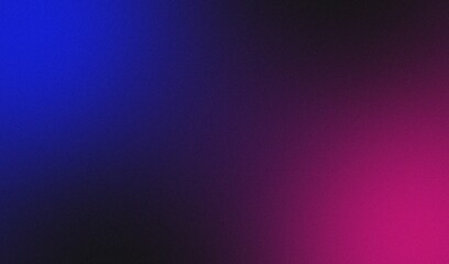 Pink blue black illuminated spots on black, grainy color gradient background, noise texture effect, copy space	