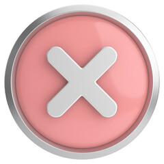 3D close button. Cross sign. 3D illustration.