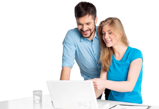 Young beauty couple working in office