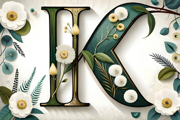 Blooming Letter K: Enchanting Floral Collection - Ivory Blossoms, Gilded Foliage, and Botanical Delights. Perfect for Weddings, Celebrations, and Joyous Occasions. Featuring Roses, Peonies