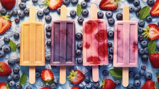 creative concept of close up ice cream popsicles  and colorful sprinkles