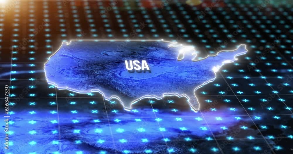 Poster digital, world and usa on an information technology or virtual map for global networking or connecti