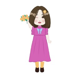 Cartoon drawing cute little girls with short hair and long hair .