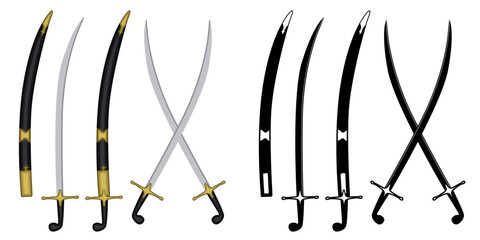 shamshir swords vector. Traditional persian, indian, arabic blade weapon illustration