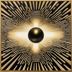 Background consists of fractal texture. Black and gold mirror optical illusion drawing. Is suitable for use in projects on imagination, creativity and design