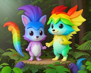 Fototapeta premium Cute rainbow pet animal, Generative AI Illustration