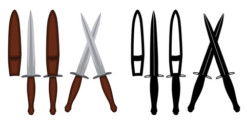 Set Fairbairn knife vector. fighting knife weapon illustration