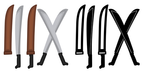 Set Colin machete vector. fighting survival knife illustration