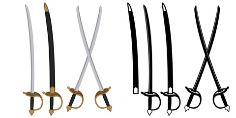 Set Hanger Sword vector. Traditional blade weapon illustration