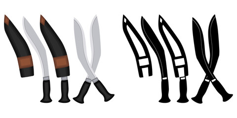 Set kukri knife vector. fighting survival knife weapon illustration