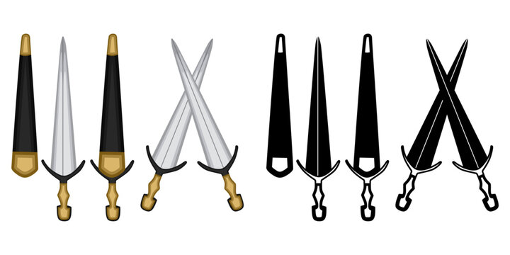 Set Cinquedea knife short sword vector. Traditional medieval fighting knife weapon illustration