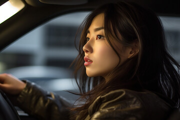 車を運転する若い女性の横顔：AI生成画像